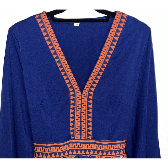 Rotita Giraffe Print Open Back Dress Women Size XL Blue/Orange - Picture 9 of 12